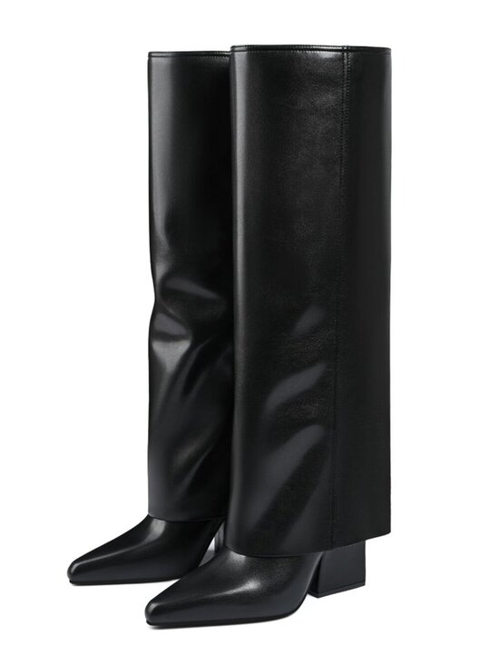 Shoes - 🆕 Knee High Boots for Women Fold Over Pointed Toe Shark Tall Boots Block Low